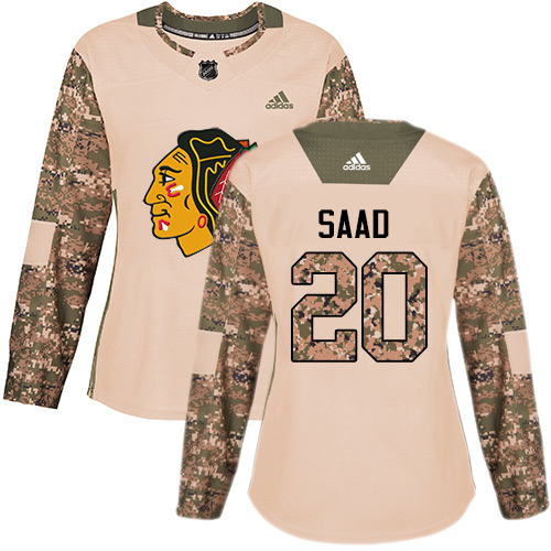 Adidas Blackhawks #20 Brandon Saad Camo Authentic Veterans Day Women's Stitched NHL Jersey - Click Image to Close